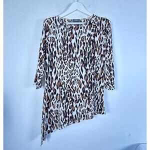 Chico's Travelers Womens Leopard Print Asymmetrical Hem Tunic 3/4 Sleeves Size 1